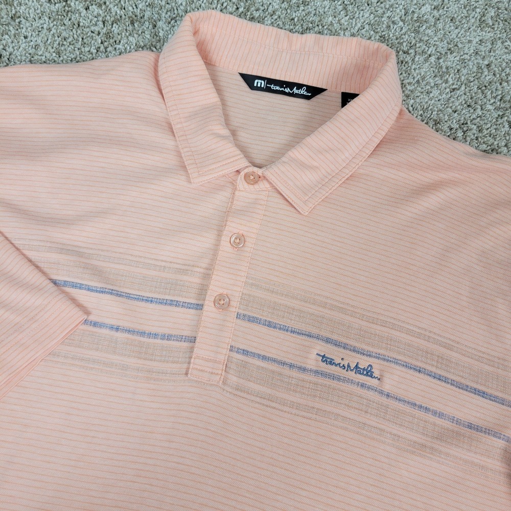 Travis Mathew Mens 2XL Orange Striped Performance Stretch Golf Polo Short Sleeve